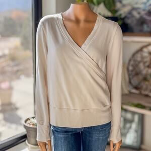Athleta Recharge Faux Wrap Front Comfy Sweatshirt in Creamy White, Women's Large